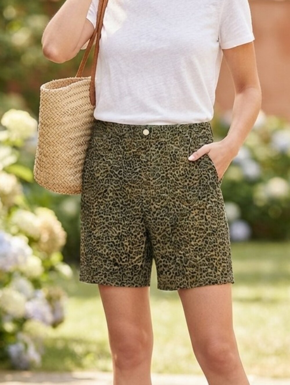 Emory Park Olive Green Leopard Print Shorts Women's Small High Rise Casual